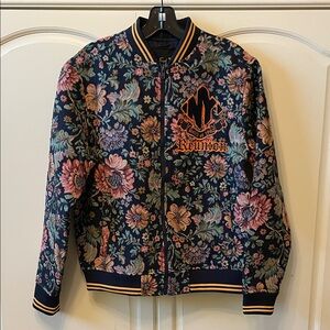Fried Waters Textured Floral Bomber Jacket Size Small